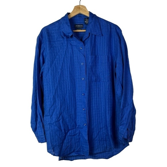 Liz Claiborne Royal Blue Irish Linen Boyfriend Long Sleeve Button Down M - Picture 1 of 4